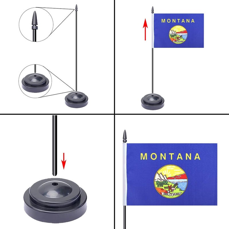 WXTWK 2 Pack USA Montana Flag Montana State Desk Flag Set - Mini Small Montana Table Office Flags with Black 12" Solid Pole Stand Base Classroom Meeting Desktop Decorations - Image 4